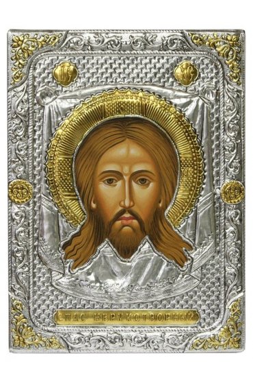 Икона Спас Нерукотворный в серебряном окладе, арт ДВ-418