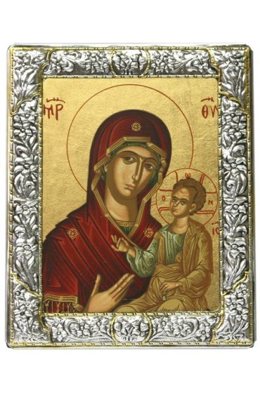 Икона Божья Матерь Одигитрия в серебряном окладе, арт ДВ-437