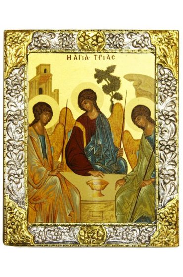 Икона Святая Троица в серебряном окладе, арт ДВ-451