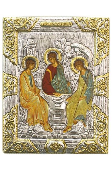 Икона Святая Троица в серебряном окладе, арт ДВ-452