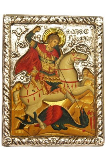 Икона Георгий Победоносец в серебряном окладе, арт ДВ-453
