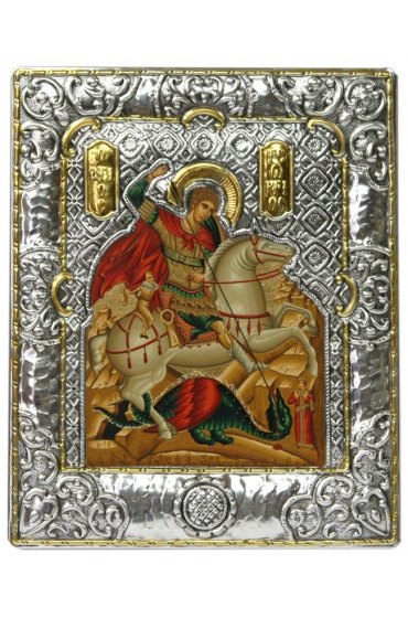 Икона Георгий Победоносец в серебряном окладе, арт ДВ-454