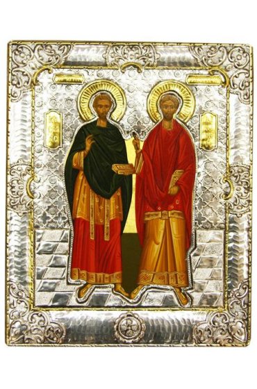 Икона Косма и Дамиан в серебряном окладе, арт ДВ-458