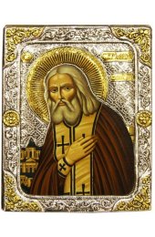 Икона Серафим Саровский в серебряном окладе, арт ДВ-459