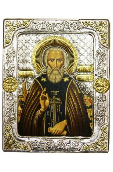 Икона Сергий Радонежский в серебряном окладе, арт ДВ-461