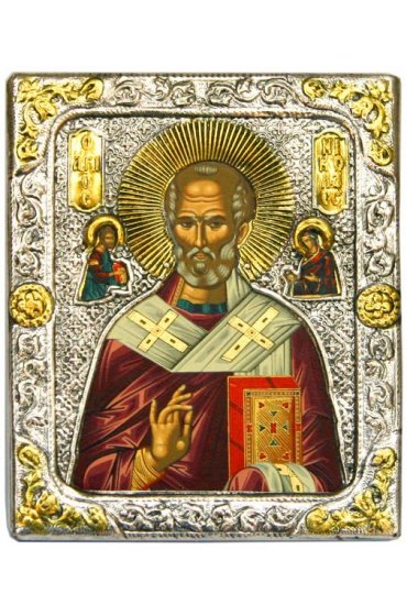 Икона Николай Чудотворец в серебряном окладе, арт ДВ-462