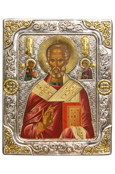 Икона Николай Чудотворец в серебряном окладе, арт ДВ-463
