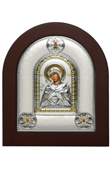 Икона Божья Матерь Семистрельная в серебряном окладе, арт ДВ-481