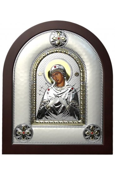 Икона Божья Матерь Семистрельная в серебряном окладе, арт ДВ-482