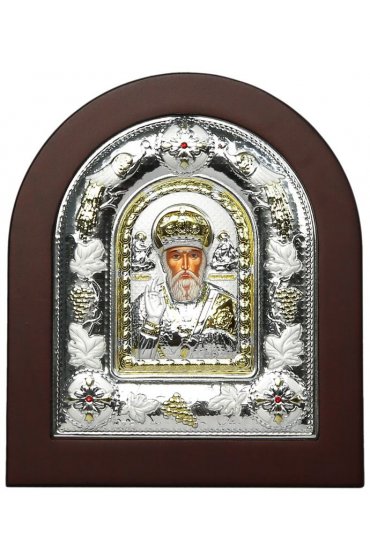 Икона Николай Чудотворец в серебряном окладе, арт ДВ-491