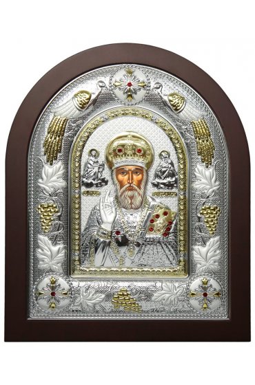 Икона Николай Чудотворец в серебряном окладе, арт ДВ-492