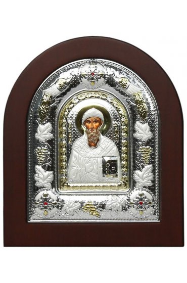Икона Спиридон Тримифунтский в серебряном окладе, арт ДВ-495