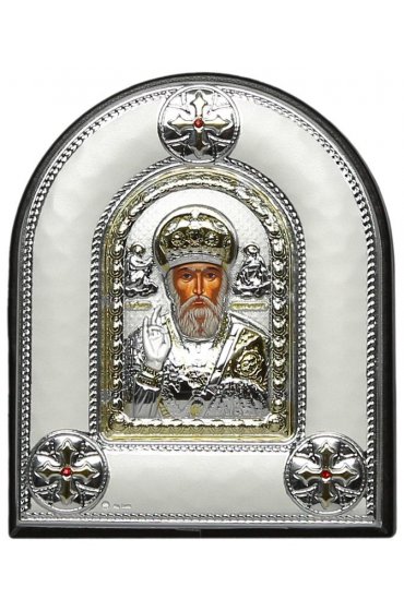 Икона Николай Чудотворец в серебряном окладе, арт ДВ-508