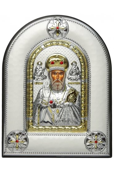 Икона Николай Чудотворец в серебряном окладе, арт ДВ-509