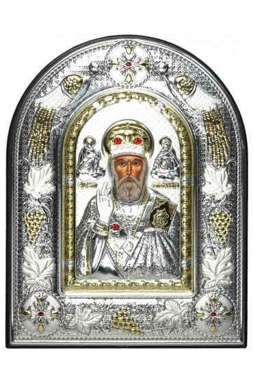 Икона Николай Чудотворец в серебряном окладе, арт ДВ-510