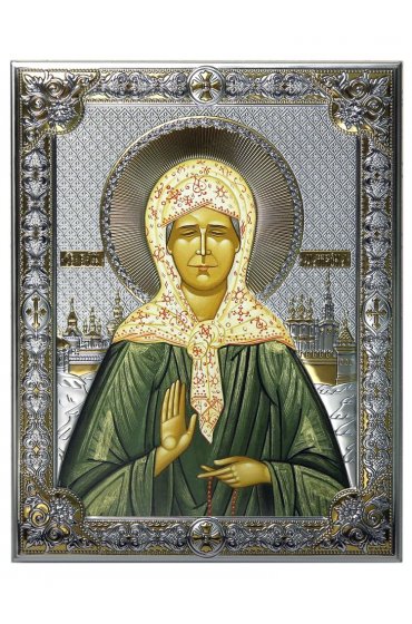 Икона Матрона Московская в серебряном окладе, арт ДВ-526