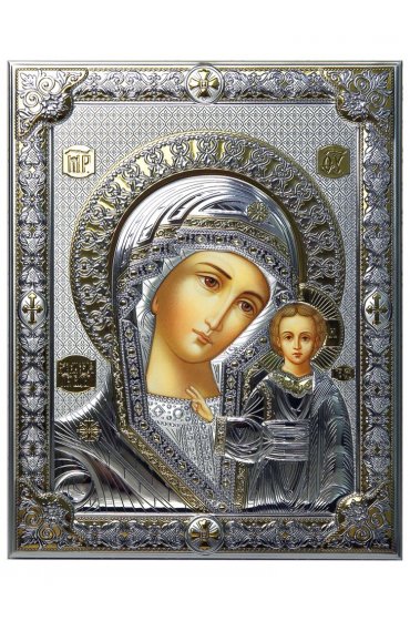 Икона Божья Матерь Казанская в серебряном окладе, арт ДВ-529