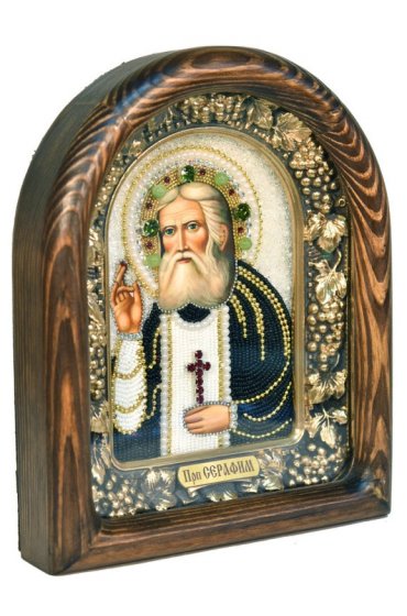 Икона Серафим Саровский из бисера и натуральных камней, арт ДИ-165