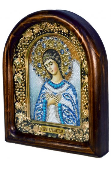 Икона Ангел Хранитель из бисера и натуральных камней, арт ДИ-133
