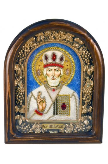Икона Николай Чудотворец из бисера и натуральных камней, арт ДИ-150