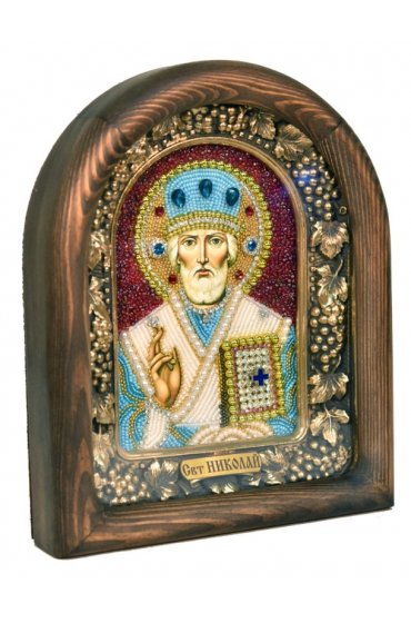 Икона Николай Чудотворец из бисера и натуральных камней, арт ДИ-147