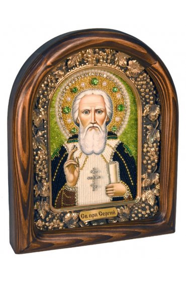 Икона Сергий Радонежский из бисера и жемчуга, арт ДИ-178