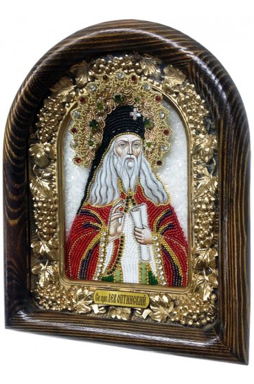 Икона Лев Оптинский из бисера и натуральных камней, арт ДИ-163