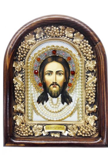 Икона Спас Нерукотворный из бисера и жемчуга, арт ДИ-467