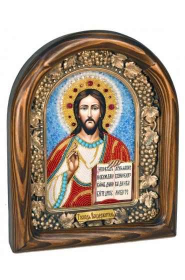 Икона Господь Вседержитель бисер и натуральные камни, арт ДИ-413