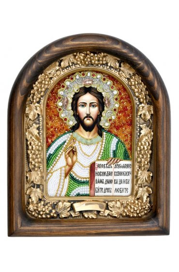 Икона Господь Вседержитель бисер и натуральные камни, арт ДИ-443