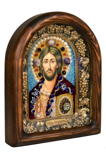 Икона Господь Вседержитель из бисера и жемчуга, арт ДИ-422