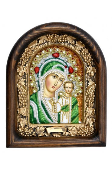Икона Божией Матери Казанская из бисера и натуральных камней, арт ДИ-253
