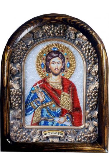 Икона Платон мученик из бисера, арт ДИ-682