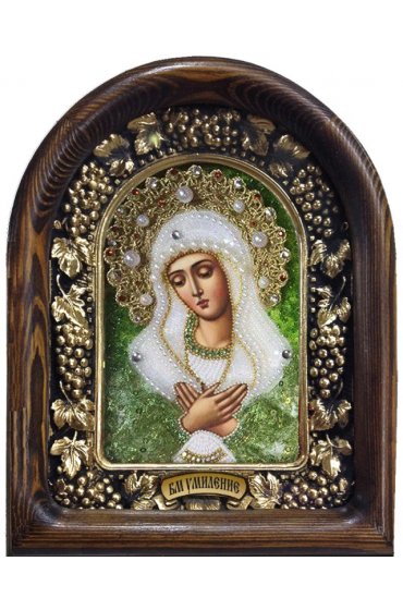 Икона Божией Матери Умиление бисер жемчуг, арт ДИ-384