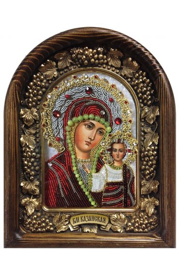 Икона Божией Матери Казанская бисер и натуральные камни, арт ДИ-265