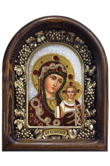 Икона Божией Матери Казанская бисер и натуральные камни, арт ДИ-268