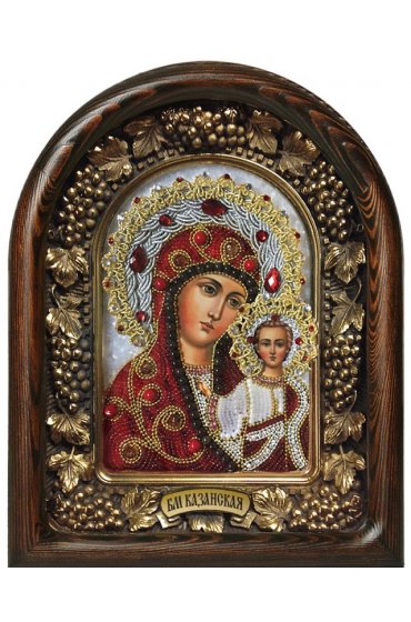 Икона Божией Матери Казанская бисер и натуральные камни, арт ДИ-267