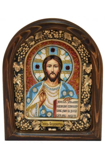 Икона Господь Вседержитель из бисера, арт ДИ-430