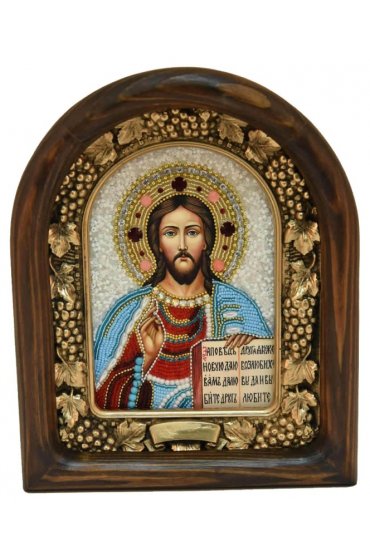 Икона Господь Вседержитель из бисера и жемчуга, арт ДИ-411