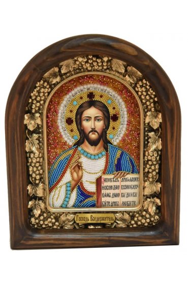 Икона Господь Вседержитель из бисера и жемчуга, арт ДИ-412
