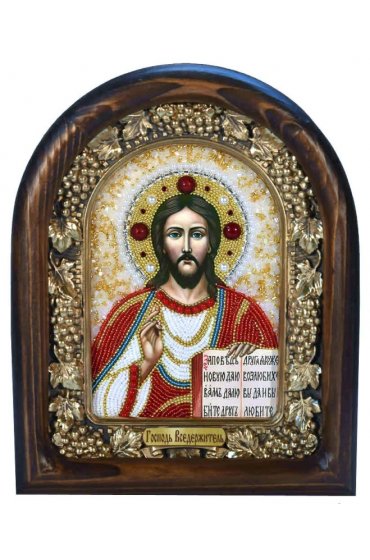 Икона Господь Вседержитель бисер и натуральные камни, арт ДИ-416