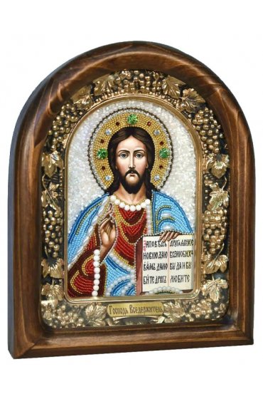Икона Господь Вседержитель из бисера, арт ДИ-402