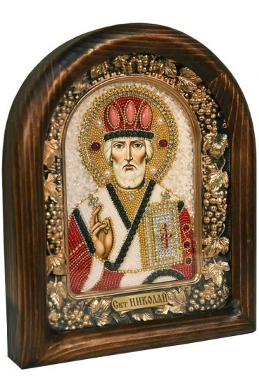 Икона Николай Чудотворец из бисера и натуральных камней, арт ДИ-154