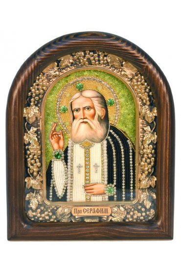 Икона Серафим Саровский из бисера и натуральных камней, арт ДИ-164
