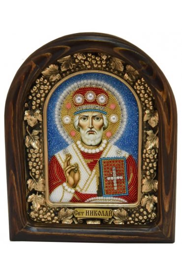 Икона Николай Чудотворец из бисера и жемчуга, арт ДИ-153