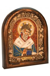 Икона Спиридон Тримифунтский Святой из бисера и жемчуга, арт ДИ-180