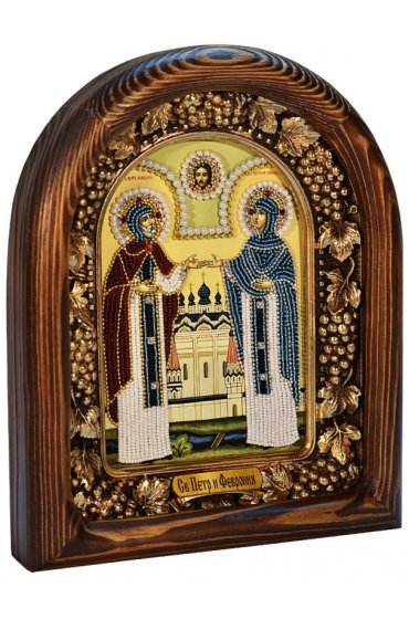 Икона Петр и Феврония из бисера и жемчуга, арт ДИ-219