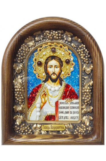 Икона Господь Вседержитель бисер и натуральные камни, арт ДИ-440