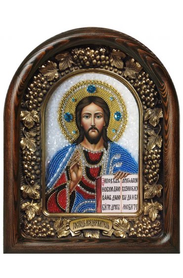 Икона Господь Вседержитель бисер и натуральные камни, арт ДИ-429