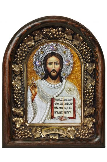 Икона Господь Вседержитель бисер и натуральные камни, арт ДИ-427